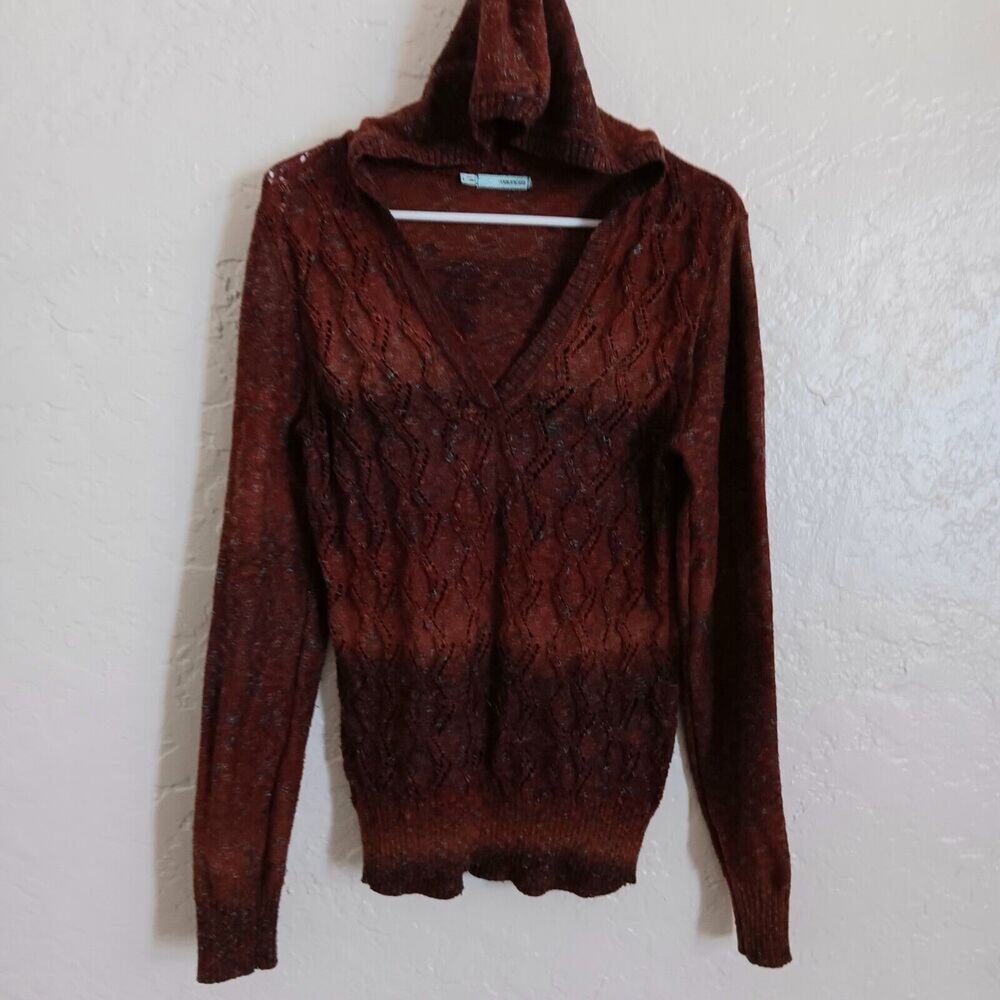 Womens Sweater Sz L  Hooded Open Knit Pullover Lightweight  Stretch Fairycore